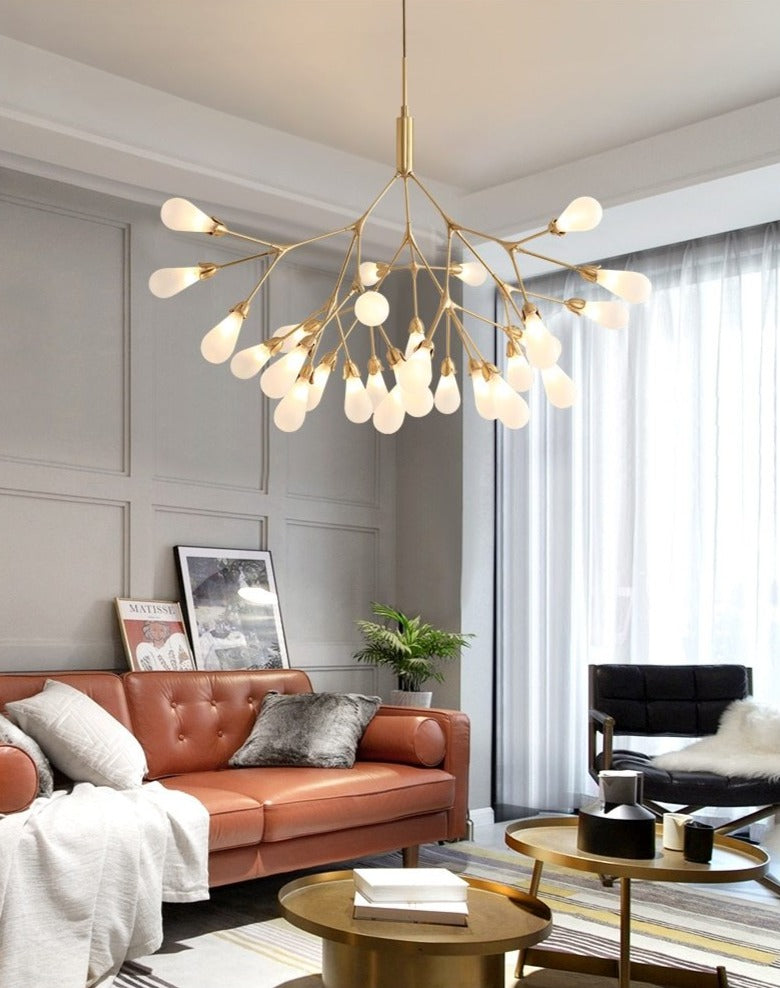 Lights of Scandinavia - Inflorescence - Nordic luxury copper LED chandelier. Modern lighting for dining rooms, hallways or why not light up the entrance hall? Luxury LED Chandelier Lighting Firefly Dining Living Room Creative Hanging Lamp Modern Bedroom Home Deco Fixtures