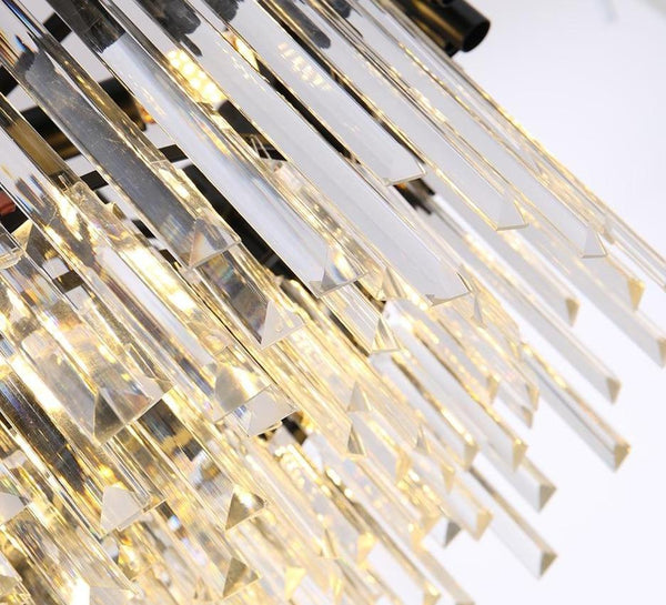 Grand luxurious crystal chandelier. Round black framework combined with luxury K9 crystals and modern LED light sources. A modern heart encapsulated in classic design. Perfect for refining dining rooms, living areas, hallways, entrance halls, etc. 4 sizes - 45-100cm Two emitting colors - Warm light(3000K), Cool light(6000K) Black modern chandelier lighting for living room luxury round crystal lamp home decoration chain led cristal light fixtures
